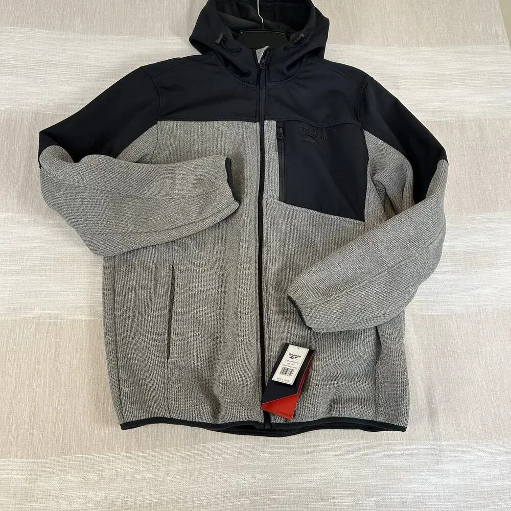 NWT Reebok Jacket Men's Large Gray Black Full Zip Up‎ Hoodie MRSP $165 New L